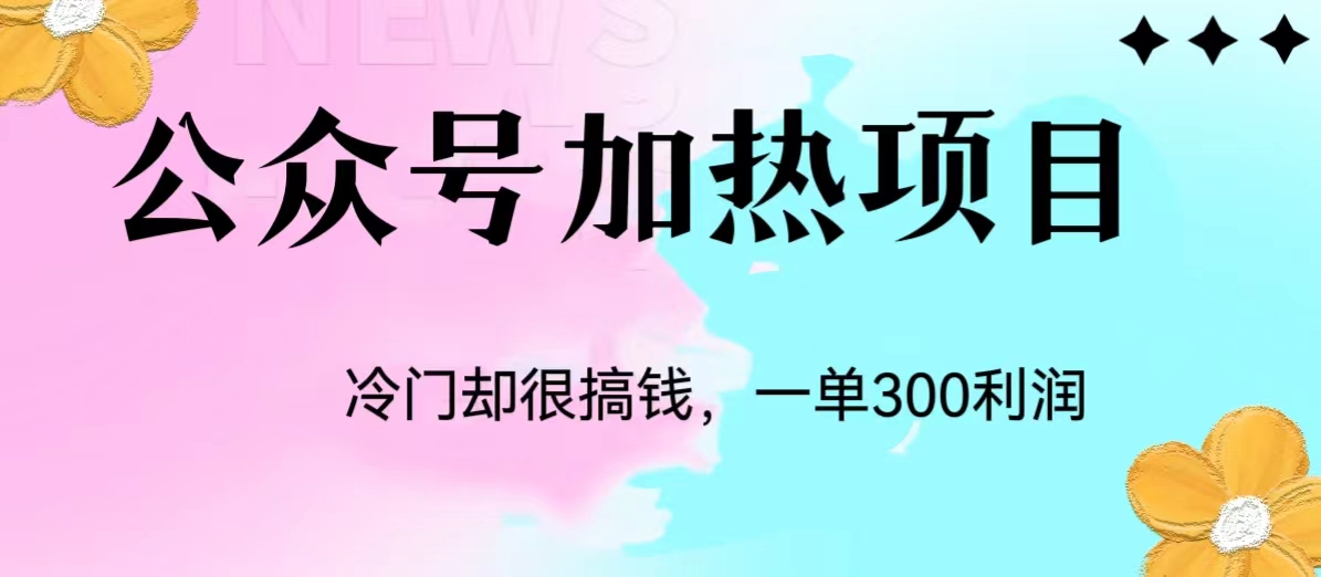 冷门公众号加热项目，每天1-2小时，一单100-300+网赚项目-副业赚钱-互联网创业-资源整合猪哥网赚